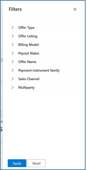 Снимок экрана: фильтры, доступные на странице дохода.
