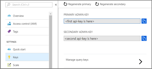 Ключи API на портале Azure.