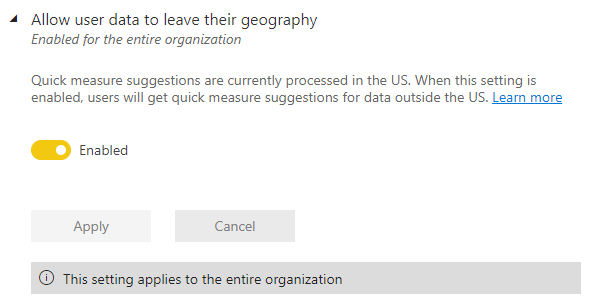 Screenshot of allow user data to leave their geography admin setting.