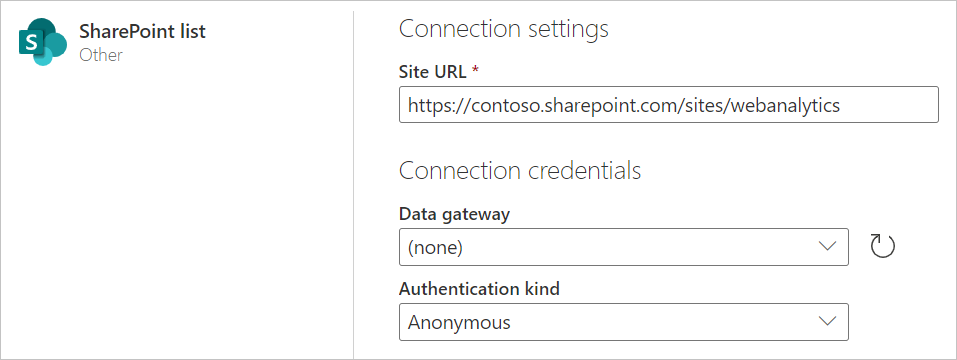 Изображение страницы списка SharePoint в Интернете с заполненными сведениями по URL-адресу сайта.