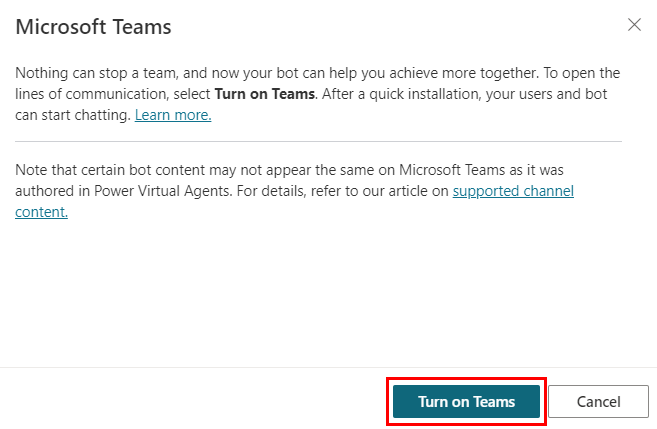 Во всплывающем меню Microsoft Teams выберите «Включить Teams», чтобы сделать возможным общий доступ
