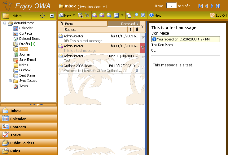 Тема «Флорида» для пользовательского интерфейса Outlook Web Access (фон с пальмой)