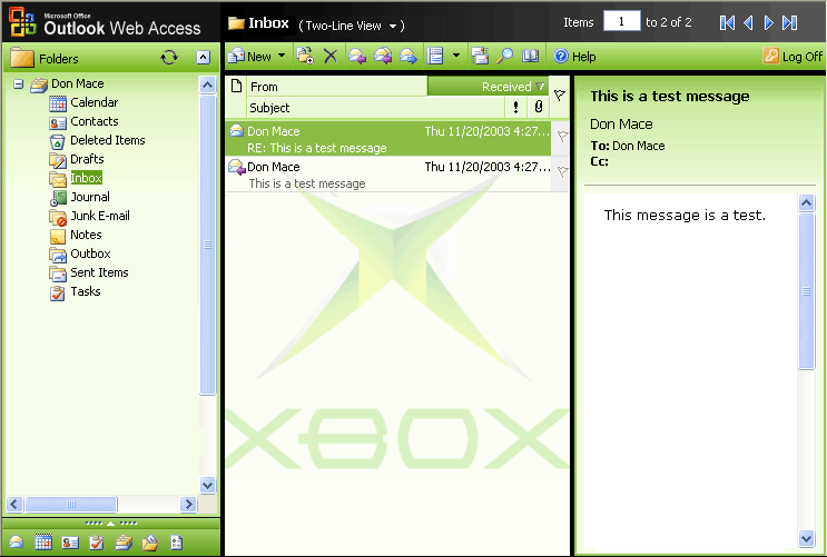 Тема XBOX для пользовательского интерфейса Outlook Web Access