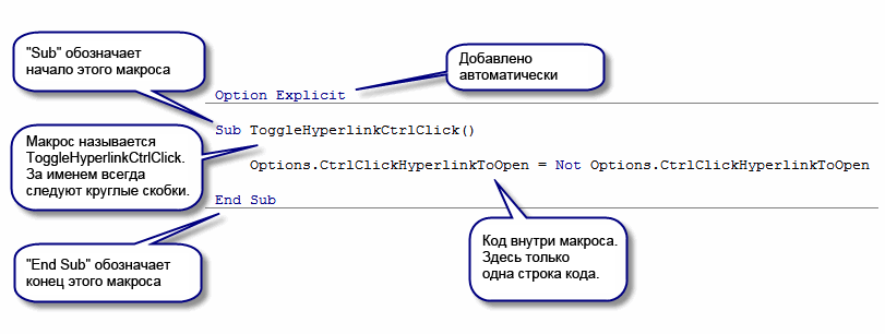 Код в окне кода редактора Visual Basic