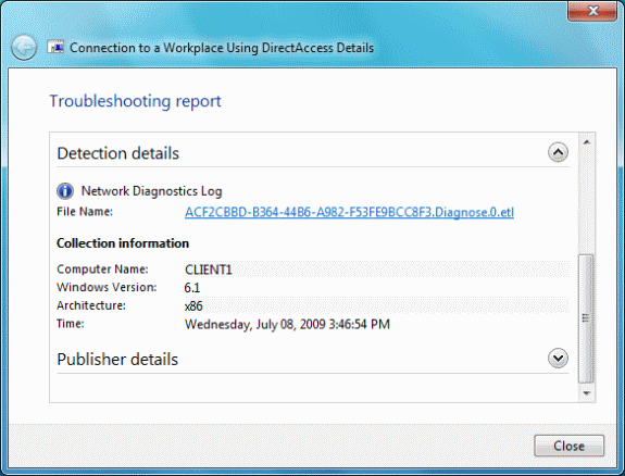 Figure 5: A typical Detection-details screen from a troubleshooting report