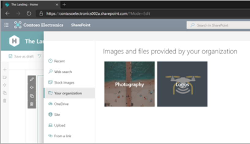 Выбор изображения для добавления на страницу SharePoint