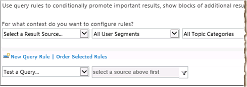 Раздел контекста на странице управления правилами запроса в SharePoint Server 2013