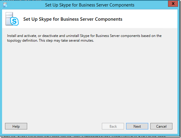 в окне Настройка компонентов Skype для бизнеса Server.