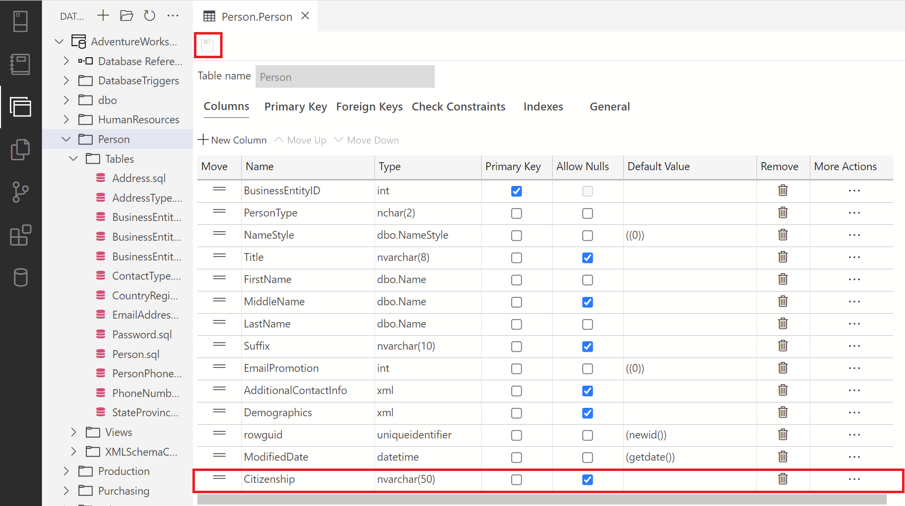 Screenshot of Azure Data Studio showing how to publish changes SQL Database Projects.