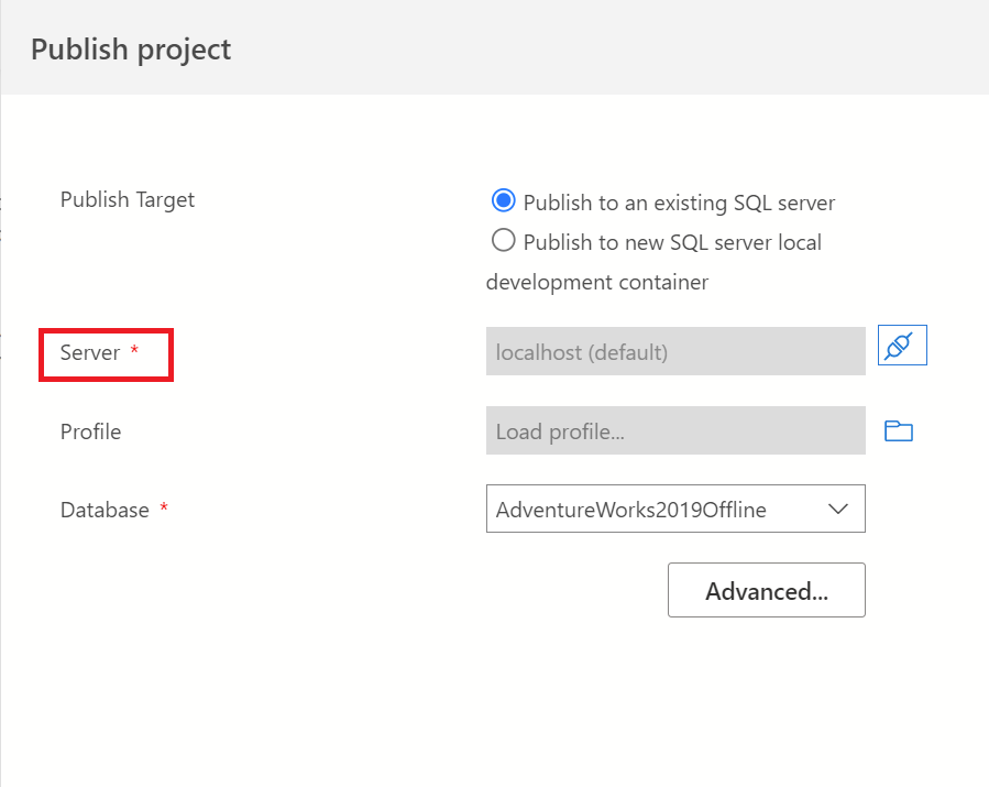 Screenshot of Azure Data Studio showing how to build and publish changes SQL Database Projects.