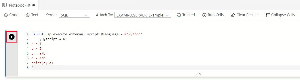Запуск кода на Python в записных книжках SQL в Azure Data Studio