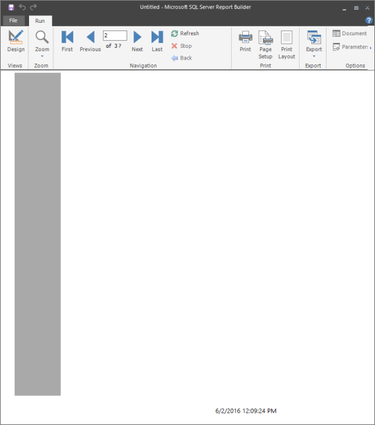 Снимок экрана: построитель отчетов покажет вертикальный рисунок, состоящий из светло-серого прямоугольника.