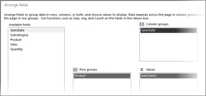 Screenshot that shows how to arrange fields.
