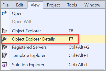 object explorer details view menu