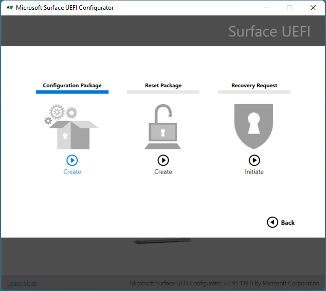 Конфигуратор UEFI Microsoft Surface.