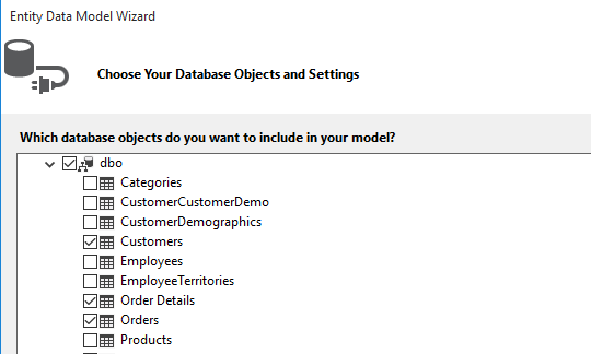 Choose database Objects for the model