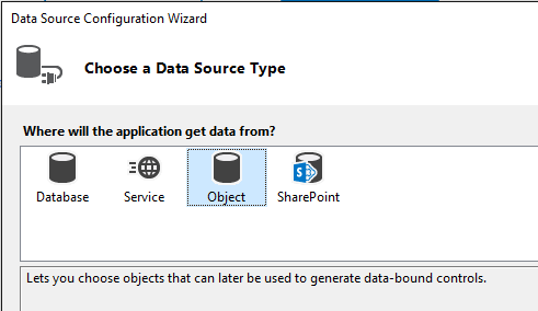 Data Source Configuration Wizard with Object Source