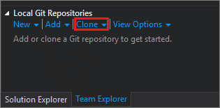 Выбор действия клонирования из раздела локальных репозиториев Git
