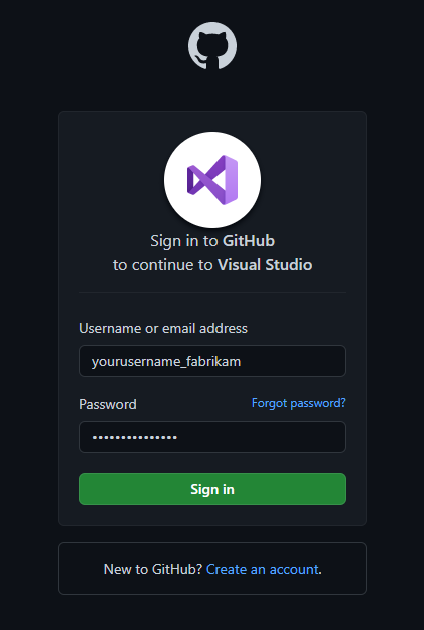 Снимок экрана: интерфейс входа GitHub для учетной записи управляемого пользователя GitHub Enterprise.