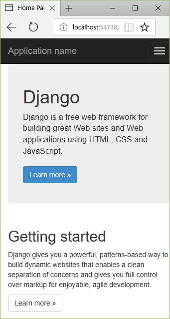 Mobile (narrow) view of the Django Web Project app.