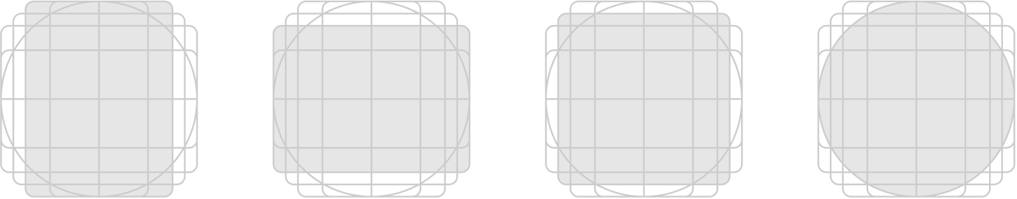 Схема, показывающая несколько значков, выровненных в шаблоне сетки.
