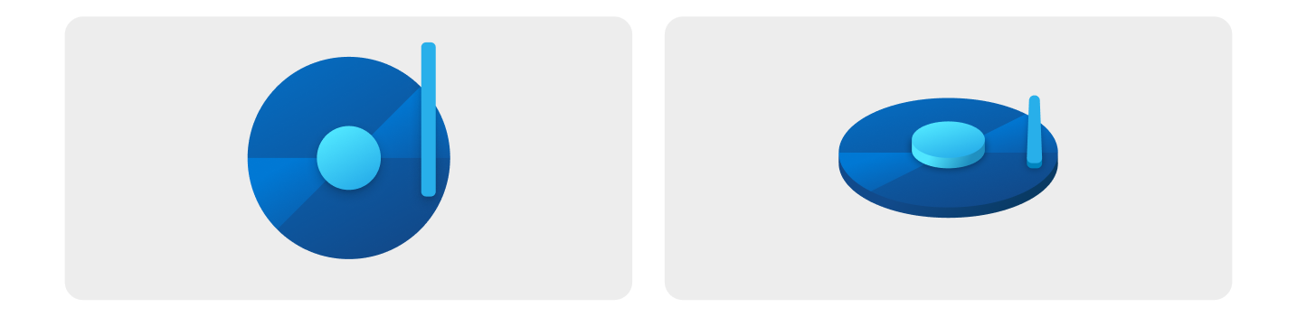 Схема, показывающая сверху вниз и изометрическое представления значка.