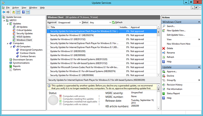 Консоль Windows Server Update Services.