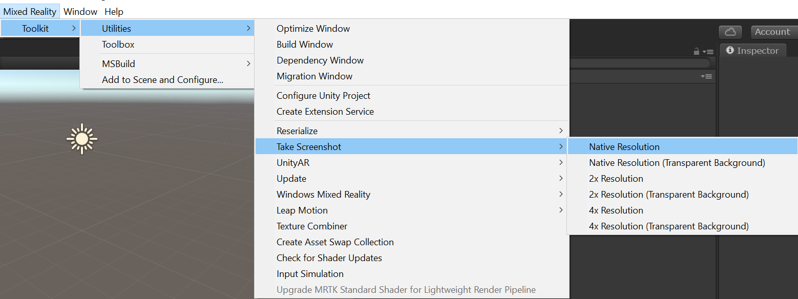 Screenshot utility menu item