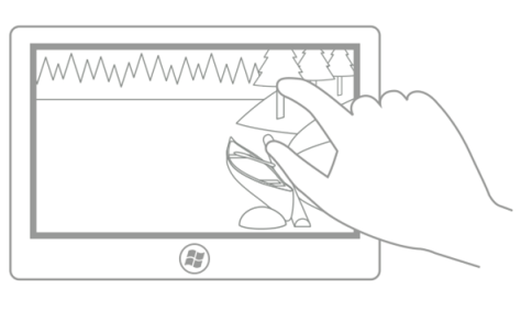 изображение, показывающее две начальные точки касания для жеста поворота.