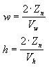 формулы значений переменных w и h