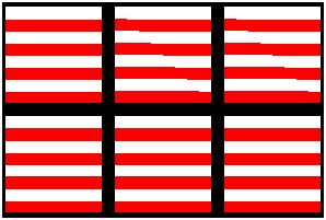 иллюстрация прямоугольника из шести сегментов с разрывами в горизонтальных линиях в двух правых верхних квадратах