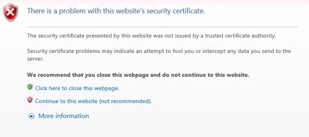 Предупреждение о сертификате безопасности веб-сайта
