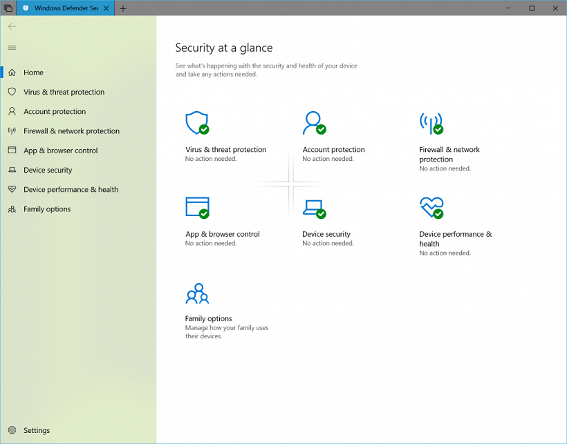 Снимок экрана: Безопасность Windows Center.