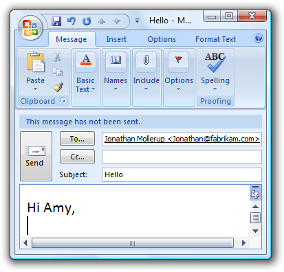 Снимок экрана: сообщение Outlook крупным шрифтом 