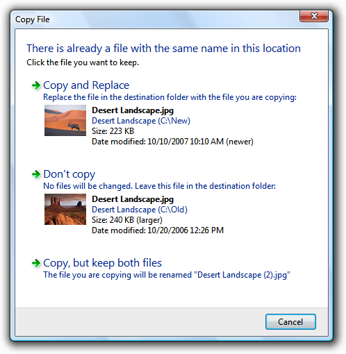 Снимок экрана: диалоговое окно копирования файла 