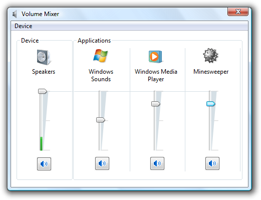 Снимок экрана: микшер томов Windows 