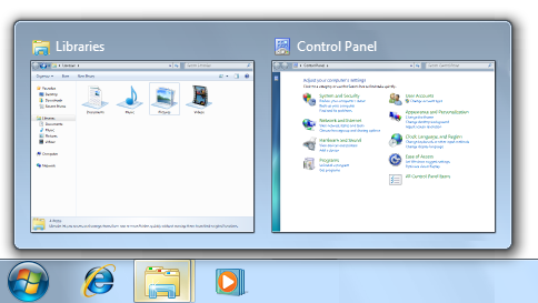 Снимок экрана: проводник и панель управления Windows 