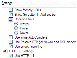Снимок экрана: параметры Internet Explorer для настройки значений проверка полей и переключателей