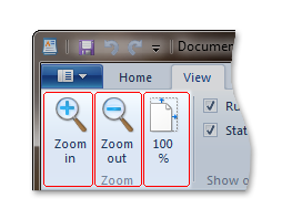 Снимок экрана: элементы управления кнопками на ленте Microsoft Wordpad.