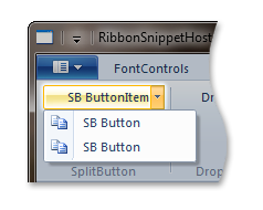 Снимок экрана: элемент управления splitbutton в примере ленты.