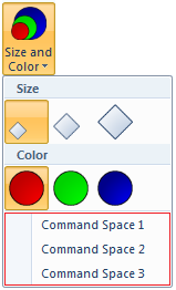 снимок экрана: пространство команд с тремя кнопками в раскрывающемся списке.
