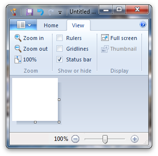 Снимок экрана: лента, на которой используются небольшие изображения для элементов управления масштабом.
