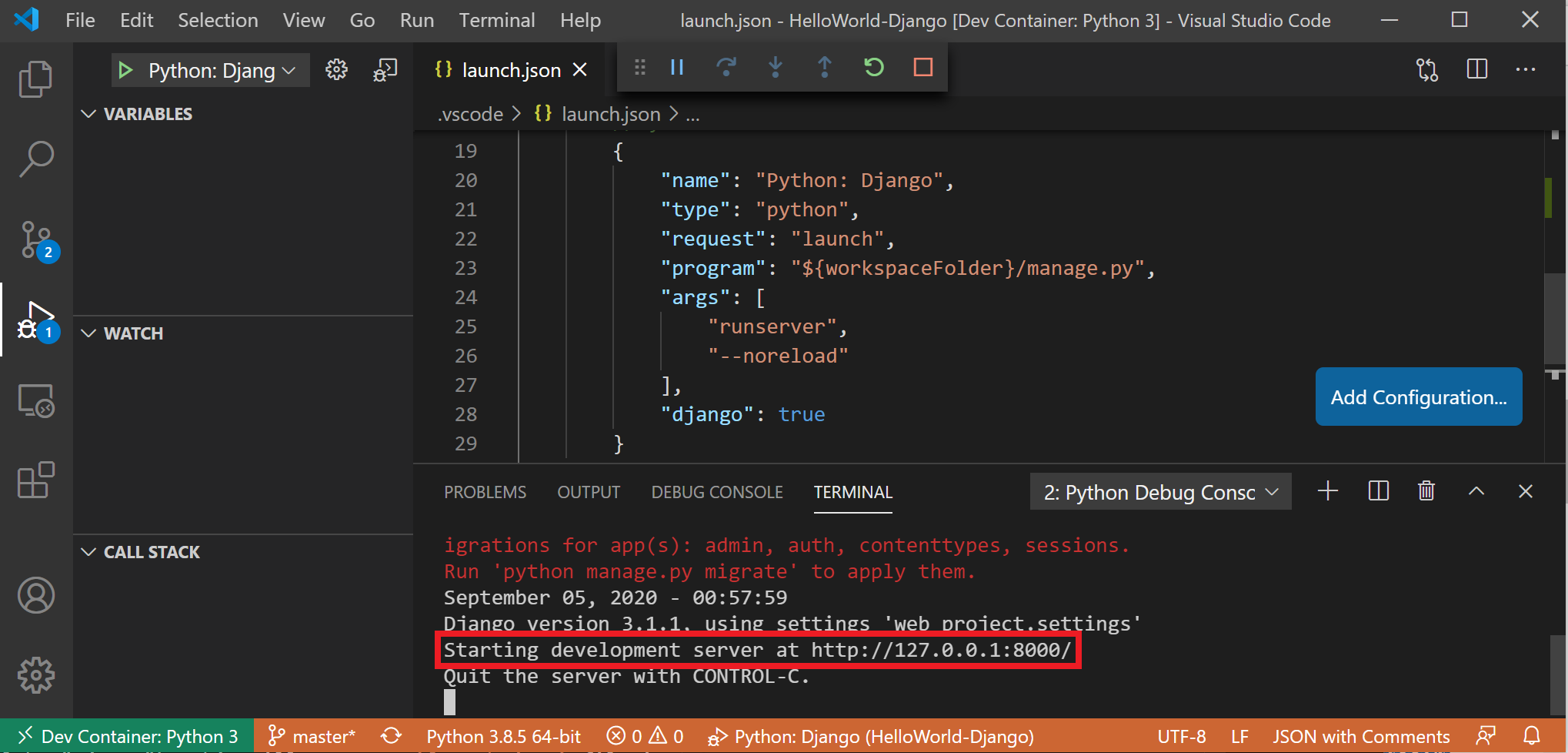 vscode running in container
