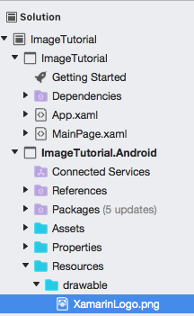 Снимок экрана: файл изображения как ресурс Android в Visual Studio для Mac