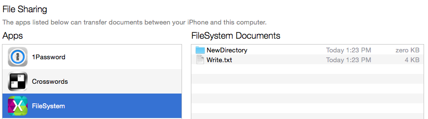 Снимок экрана: отображение файлов в iTunes