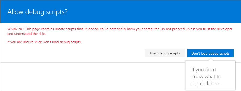 Popup to confirm loading debug scripts on a modern page in SharePoint Online