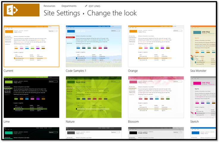 Screenshot that shows the composed looks that are available in Site Settings > Change the look