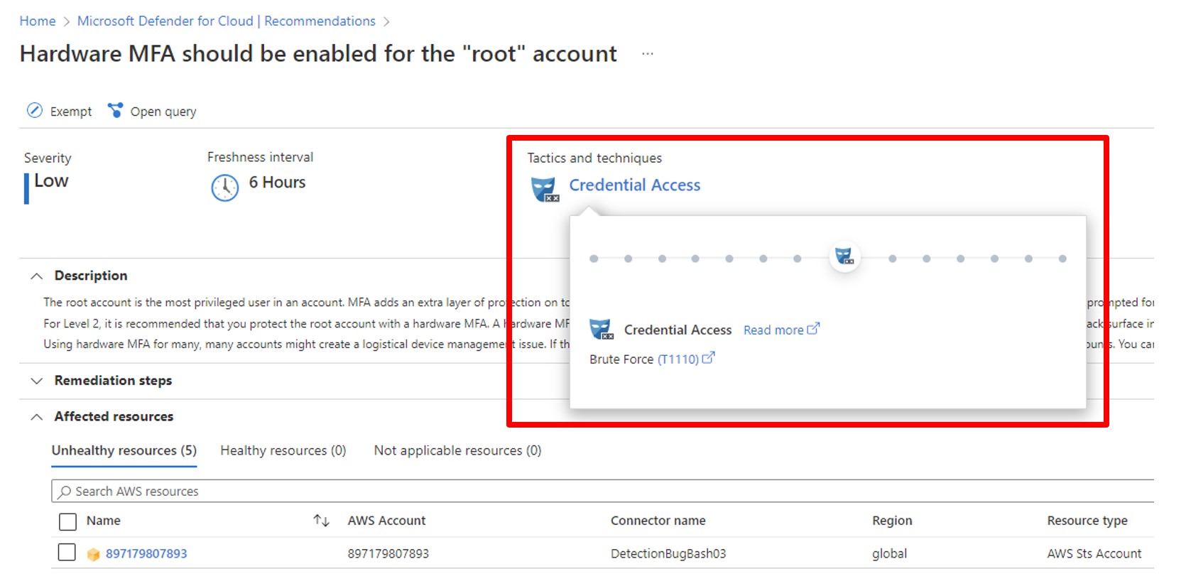 Screenshot that shows where the MITRE attack exists in the Azure portal. 