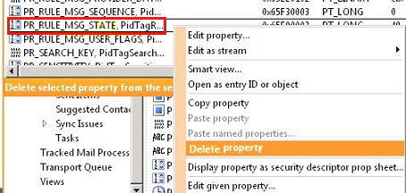 Screenshot of selecting Delete property option.