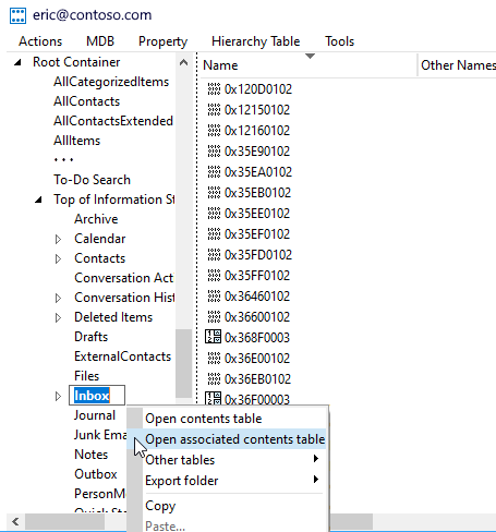 Screenshot of clicking Open associated contents table.